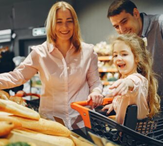 family doing shopping in the grocery store