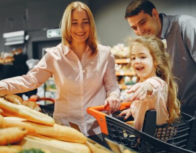 family doing shopping in the grocery store