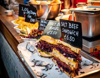 assorted sandwiches displayed for sale