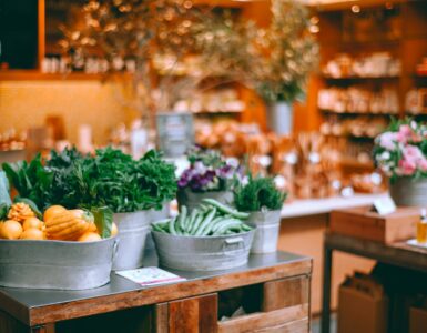 various fresh vegetables in local shop