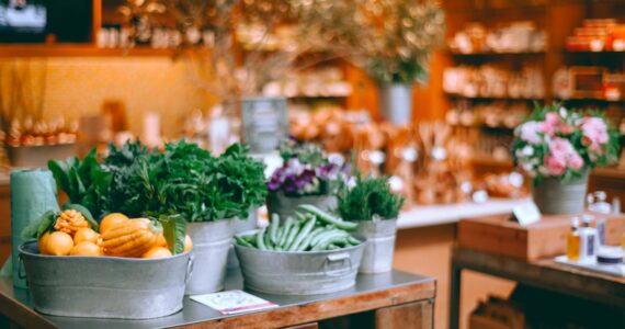 various fresh vegetables in local shop