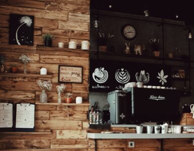 assorted decors with brown rack inside store