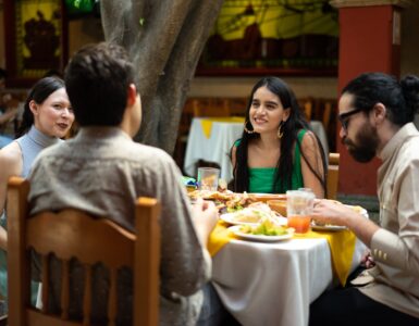 group of friends eating at mexican restaurant