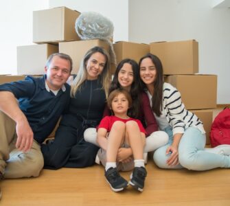 family picture on their new house