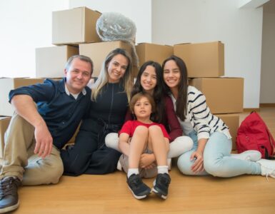 family picture on their new house